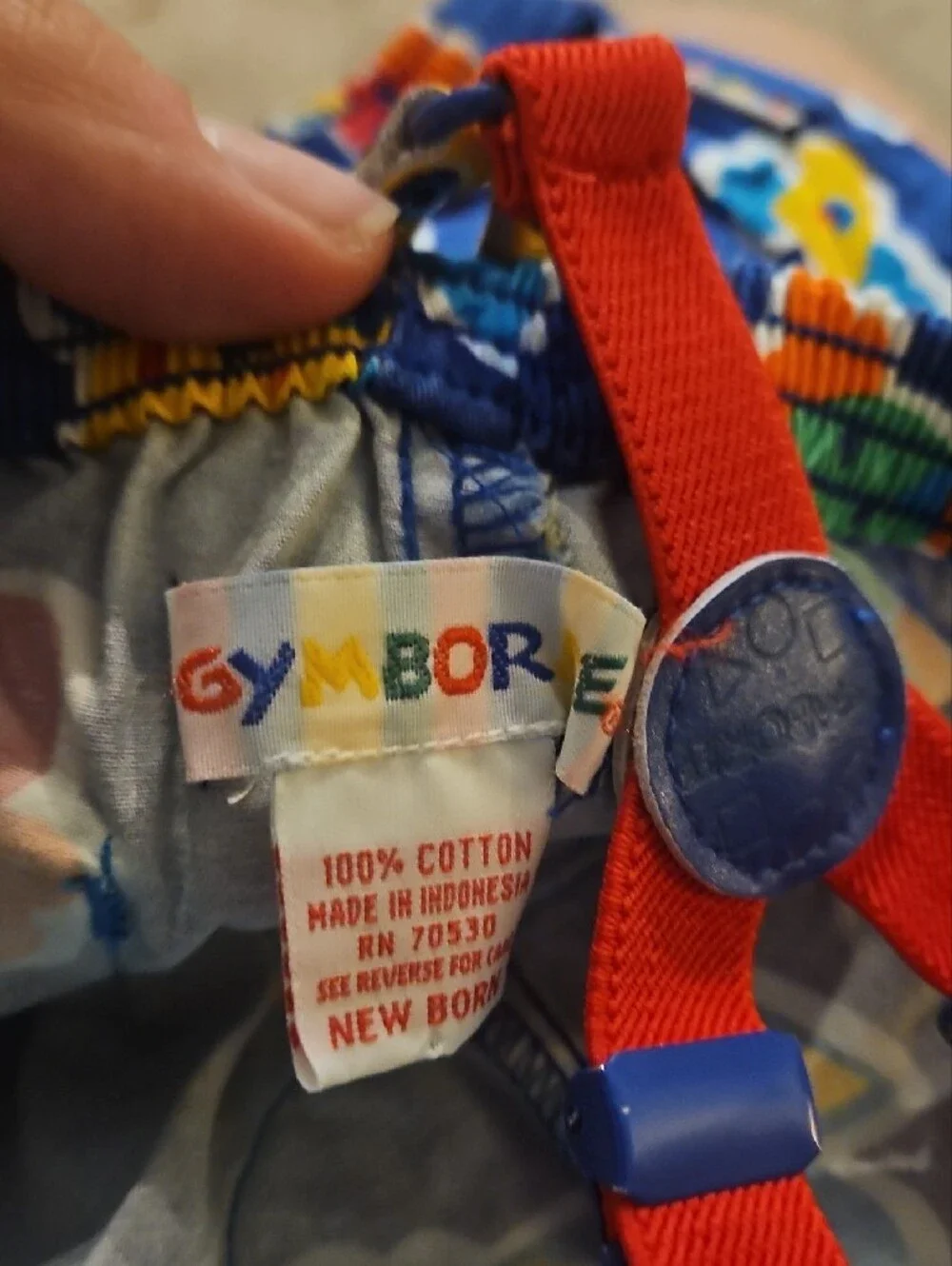 Gymboree Blue Fish Print Suspenders Romper with Red Straps